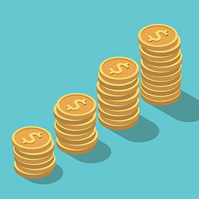 Illustration of ascending stacks of coins
